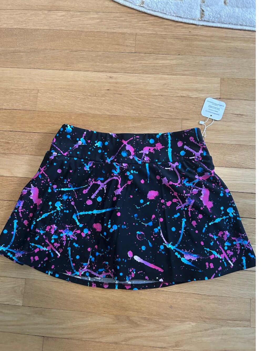 Queen of the Court paint splatter pink/blue/black print Tennis Skirt S NWT